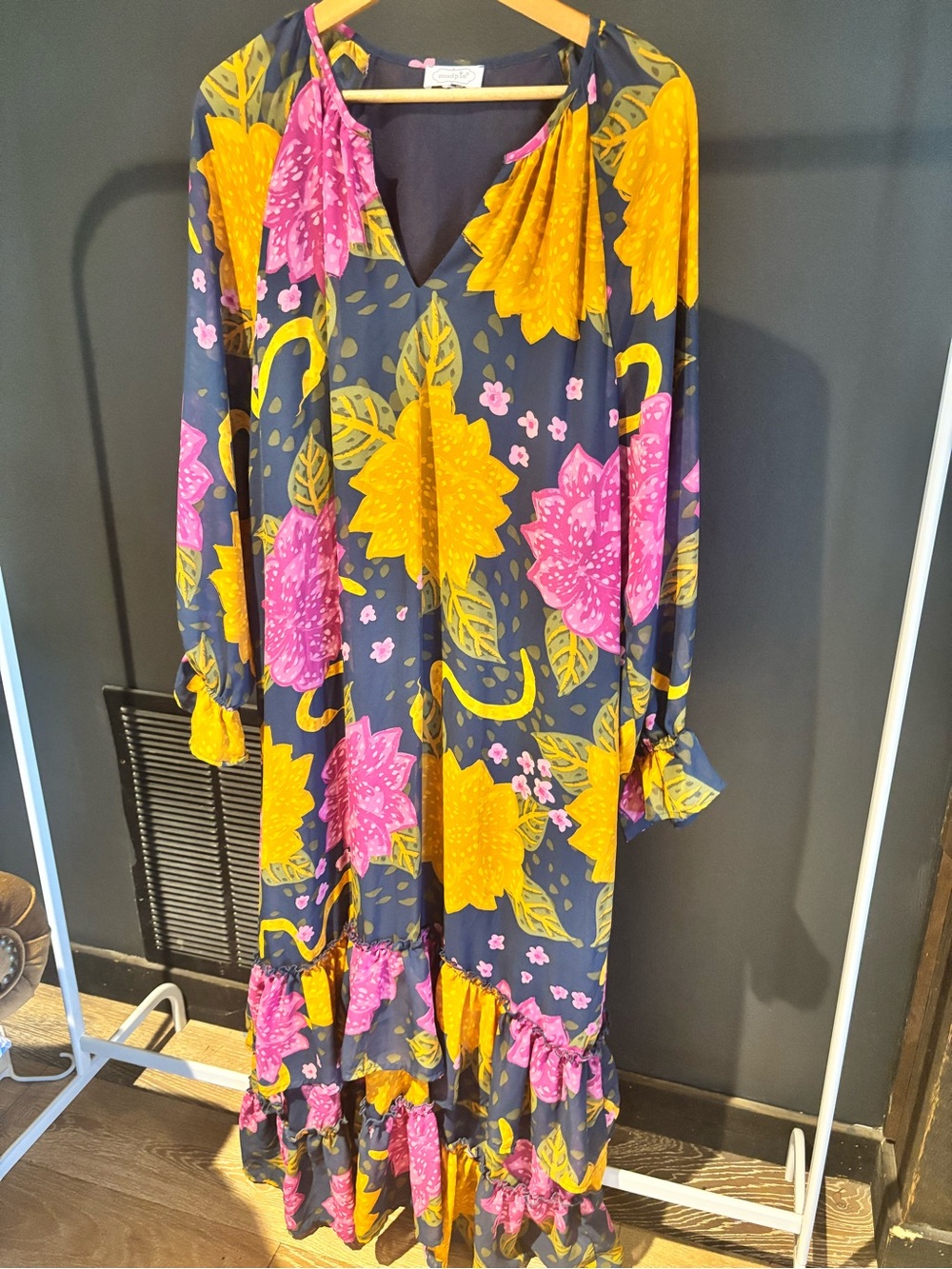 Mud Pie Floral Maxi Dress - Pink & Yellow on Navy